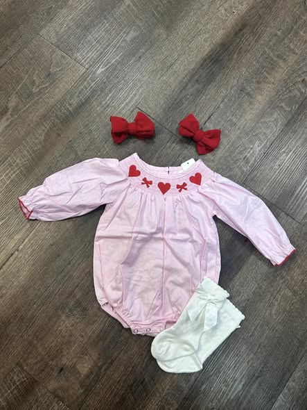 LR2860 Baby girl red harts pink long sleeve romper preorder
