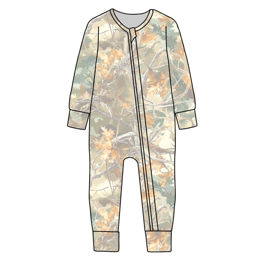 LR2863 Baby Boys Camo Long Sleeve Zipper Romper