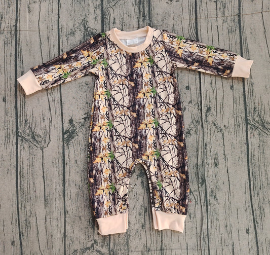 LR2864 Baby Boys Camo Long Sleeve Zipper Romper