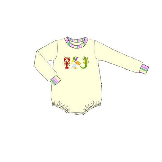 LR2868 Baby Boys Mardi Gras Long Sleeve Romper Preorder