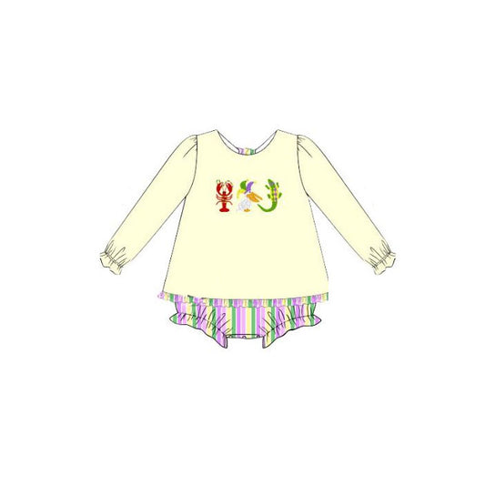 LR2869 Baby Girls Mardi Gras Long Sleeve Romper Preorder