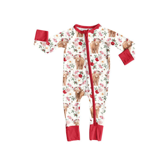 LR2881 Baby  Girls Highland Cow Flowers Romper Preorder