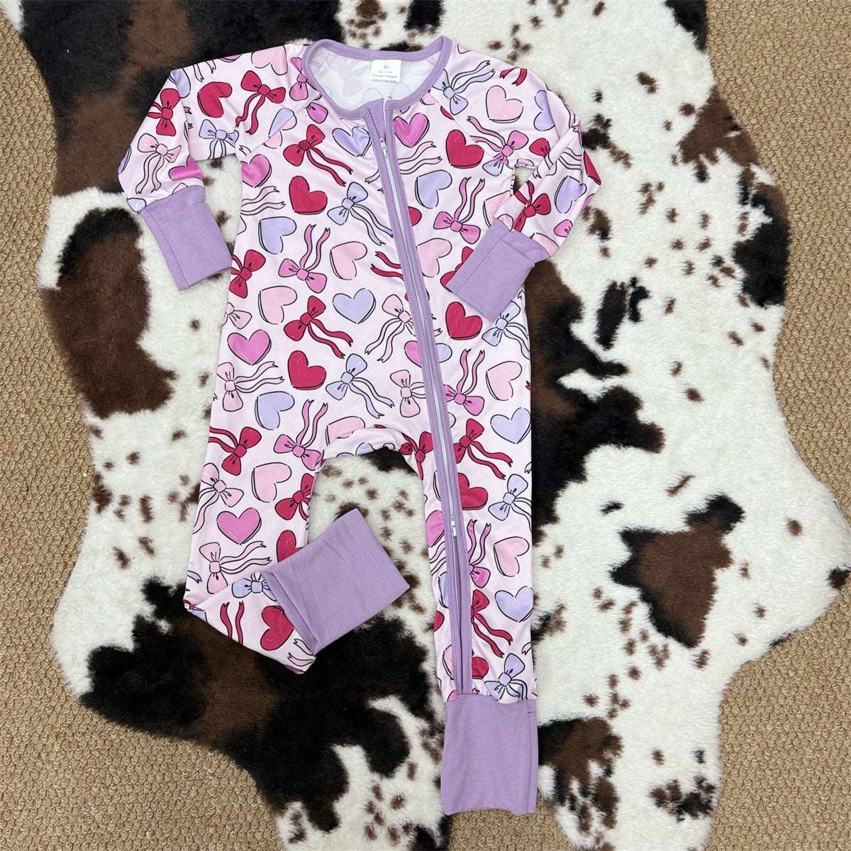 Sibling Baby Girls Valentine's Day heart Long Sleeve Two Way Zipper Convertible Rompers