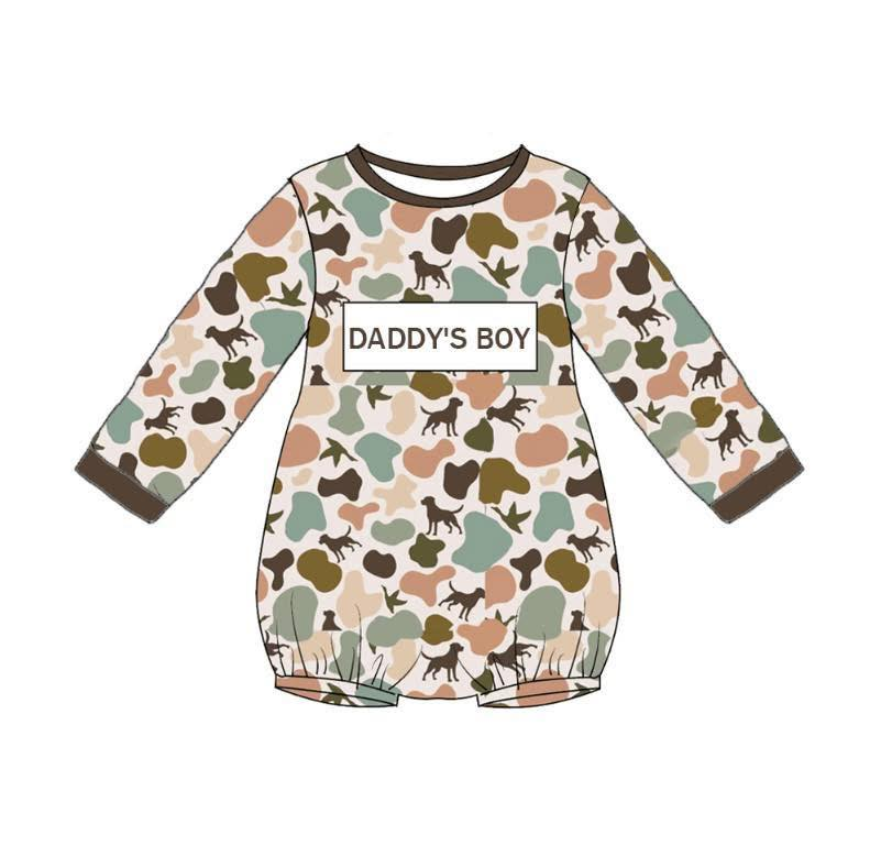 LR2894 Daddy's Boy Camo Long Sleeve Romper Preorder