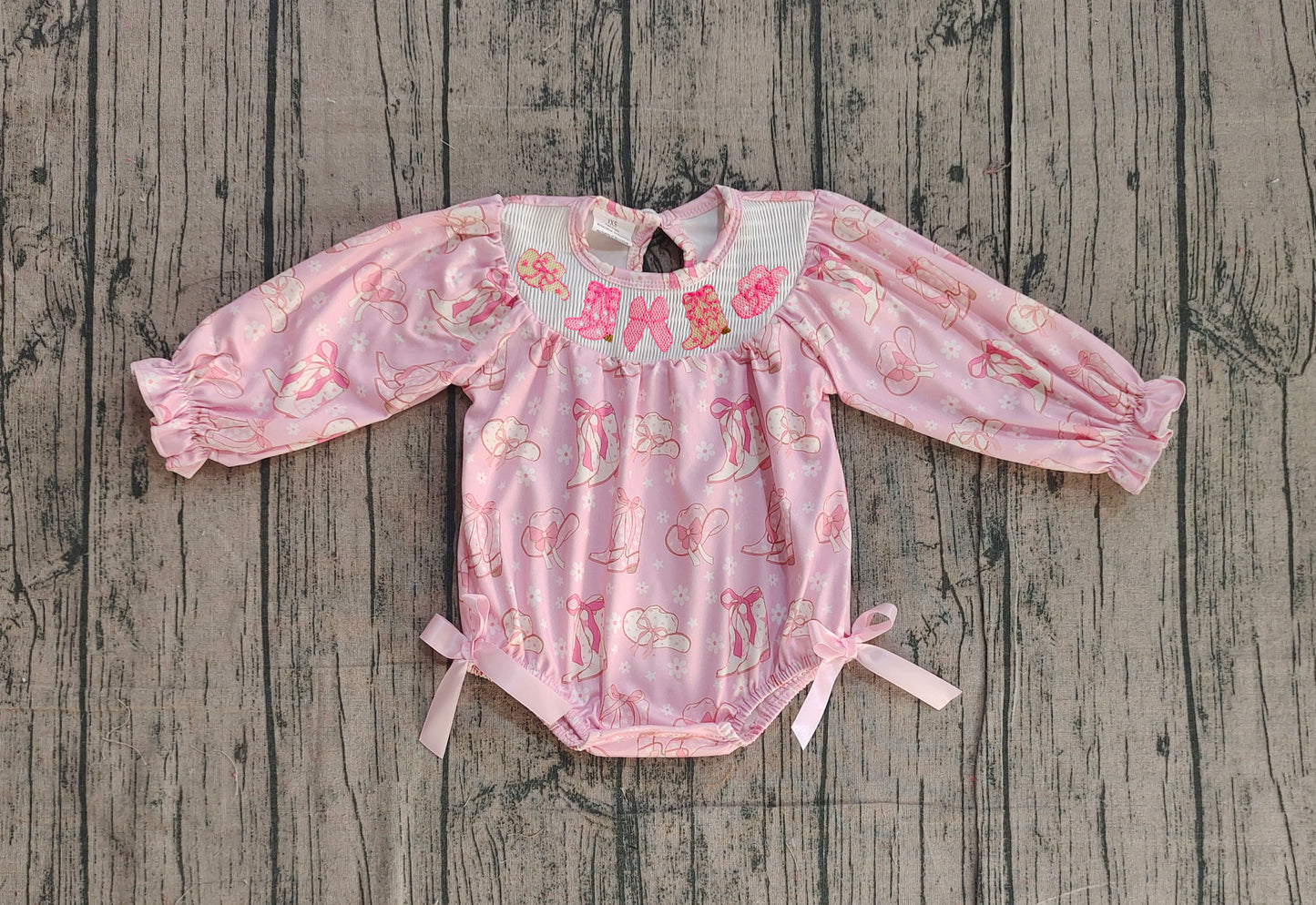 LR2938 Baby girls western bow boots long sleeve romper preorder