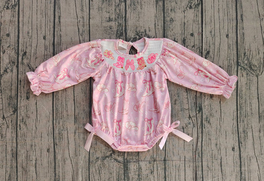 LR2938 Baby girls western bow boots long sleeve romper preorder