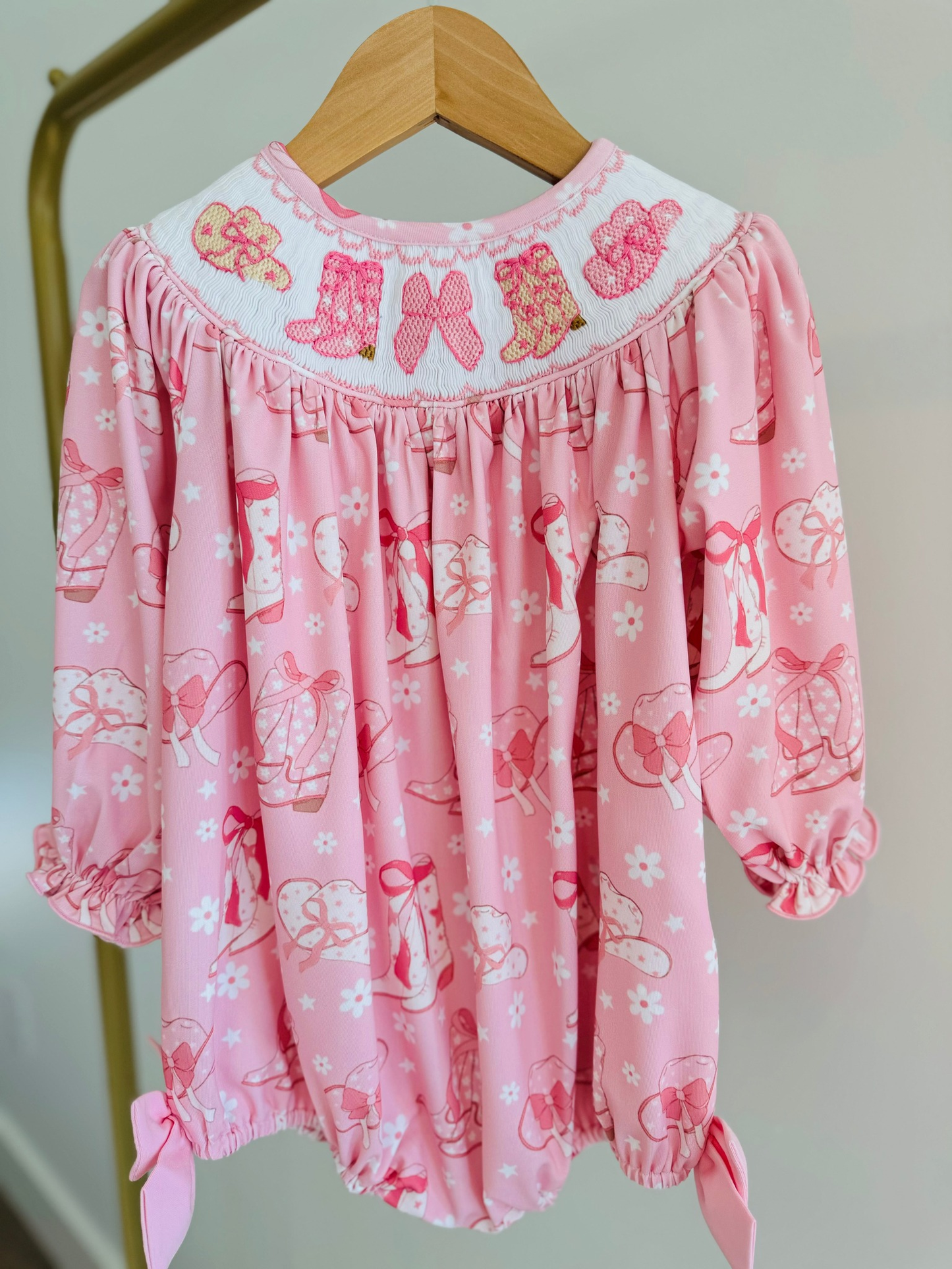 LR2938 Baby girls western bow boots long sleeve romper preorder