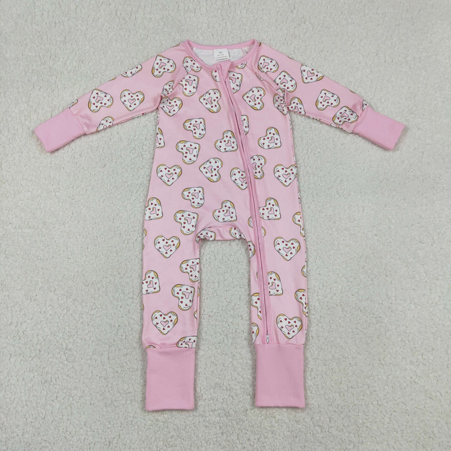 Sibling Baby Girls Valentine's Day Heart Doughnut Pajama  Outfit and Romper