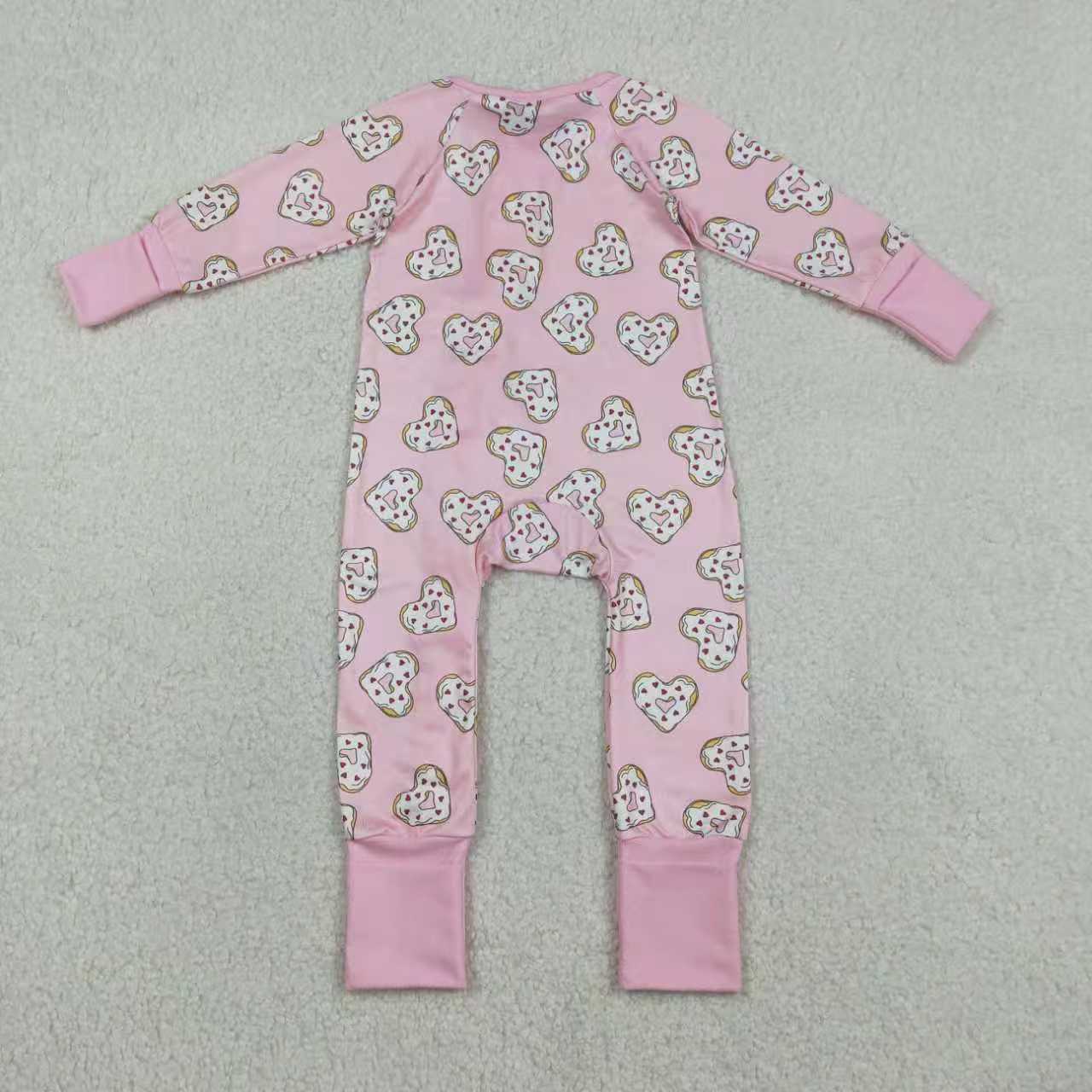 Sibling Baby Girls Valentine's Day Heart Doughnut Pajama  Outfit and Romper