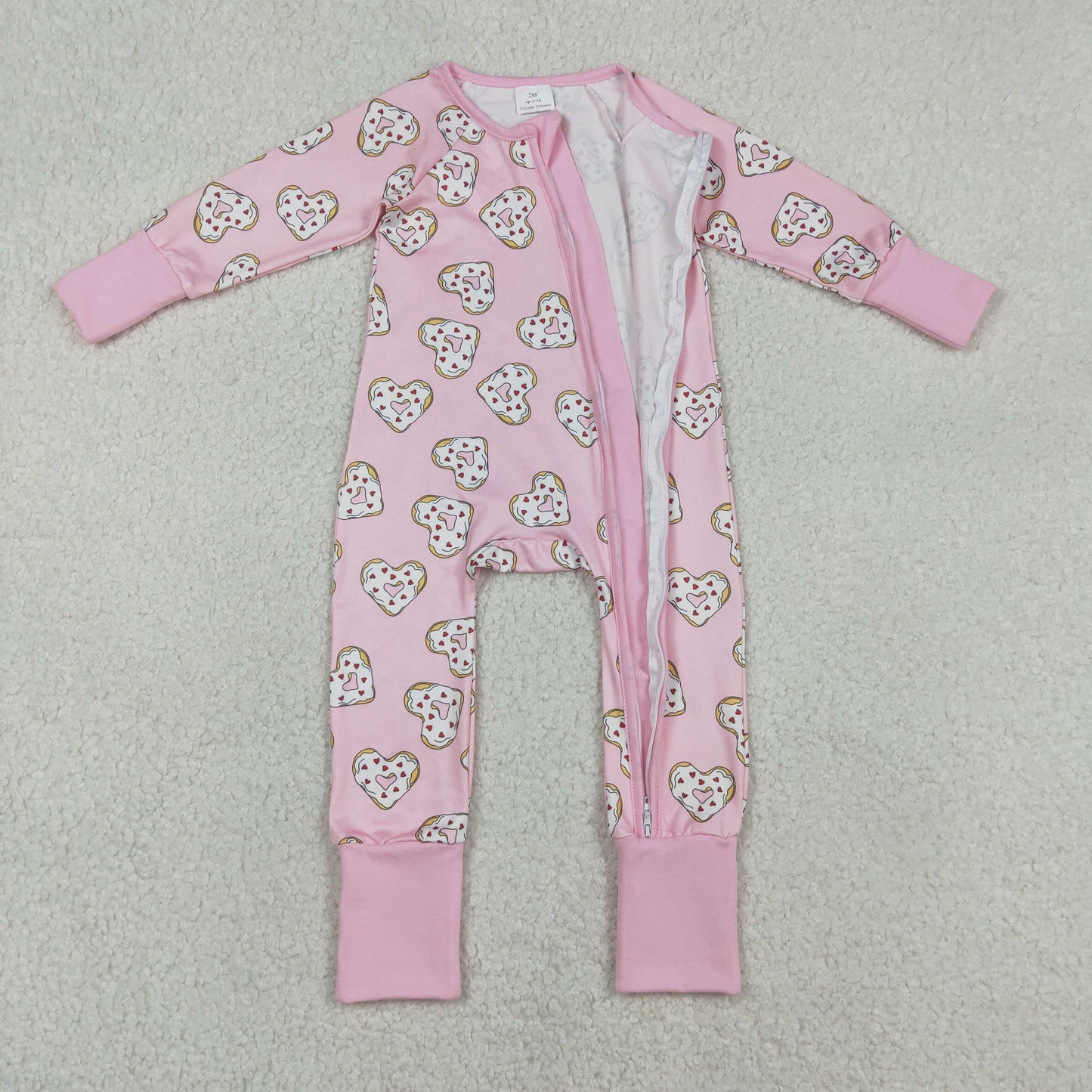 Sibling Baby Girls Valentine's Day Heart Doughnut Pajama  Outfit and Romper