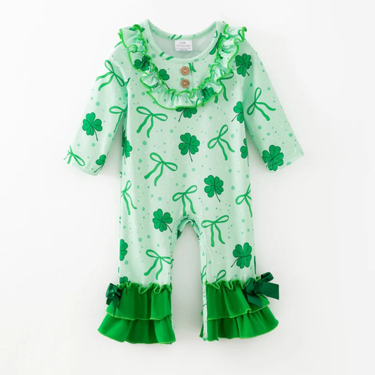 LR2979 Baby Girls Saint Patrick Shamrock Romper Preorder