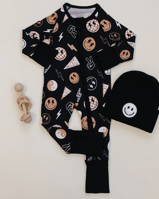LR2984 Baby Boy Happy Face Long Sleece Zipper Romper preorder