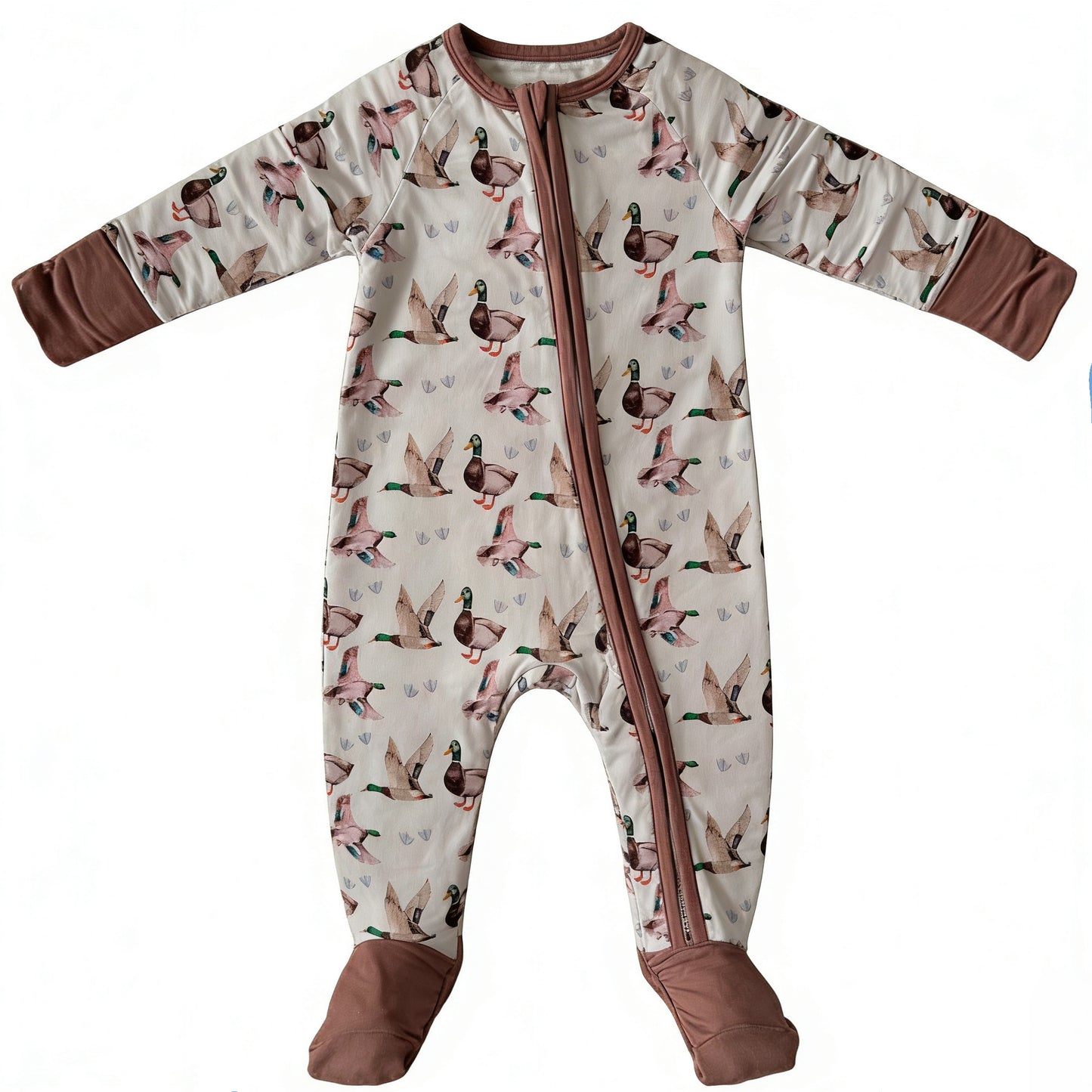 LR2985 Baby Boy Mallard Duck Long Sleece Zipper Romper preorder