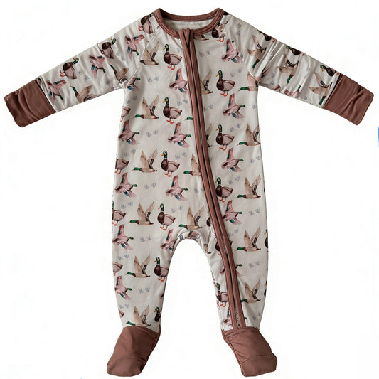 LR2985 Baby Boy Mallard Duck Long Sleece Zipper Romper preorder