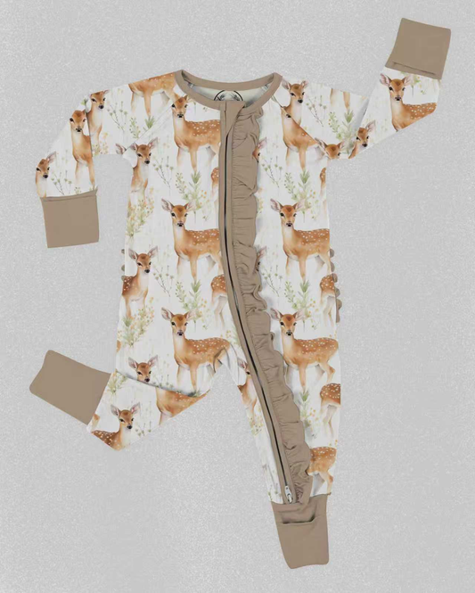 LR2988 Baby Girl Deer Long Sleece Zipper Romper preorder