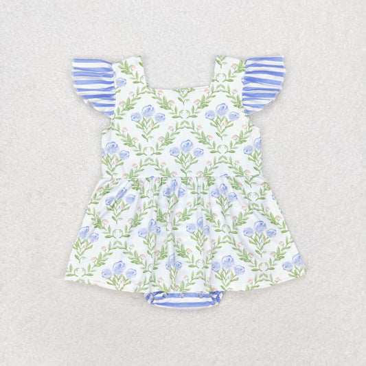 Newborn Baby Blue Flower Girls Romper