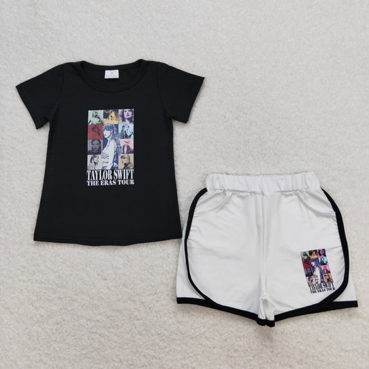 Baby Girls Pop SInger Black Top Matching White Shorts Set