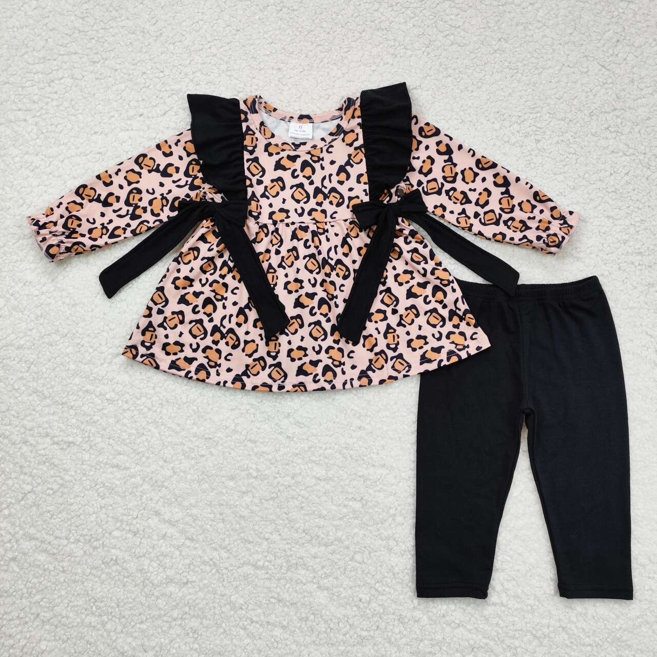 Kids Girls leopard Tunic Top Black Pants outfit