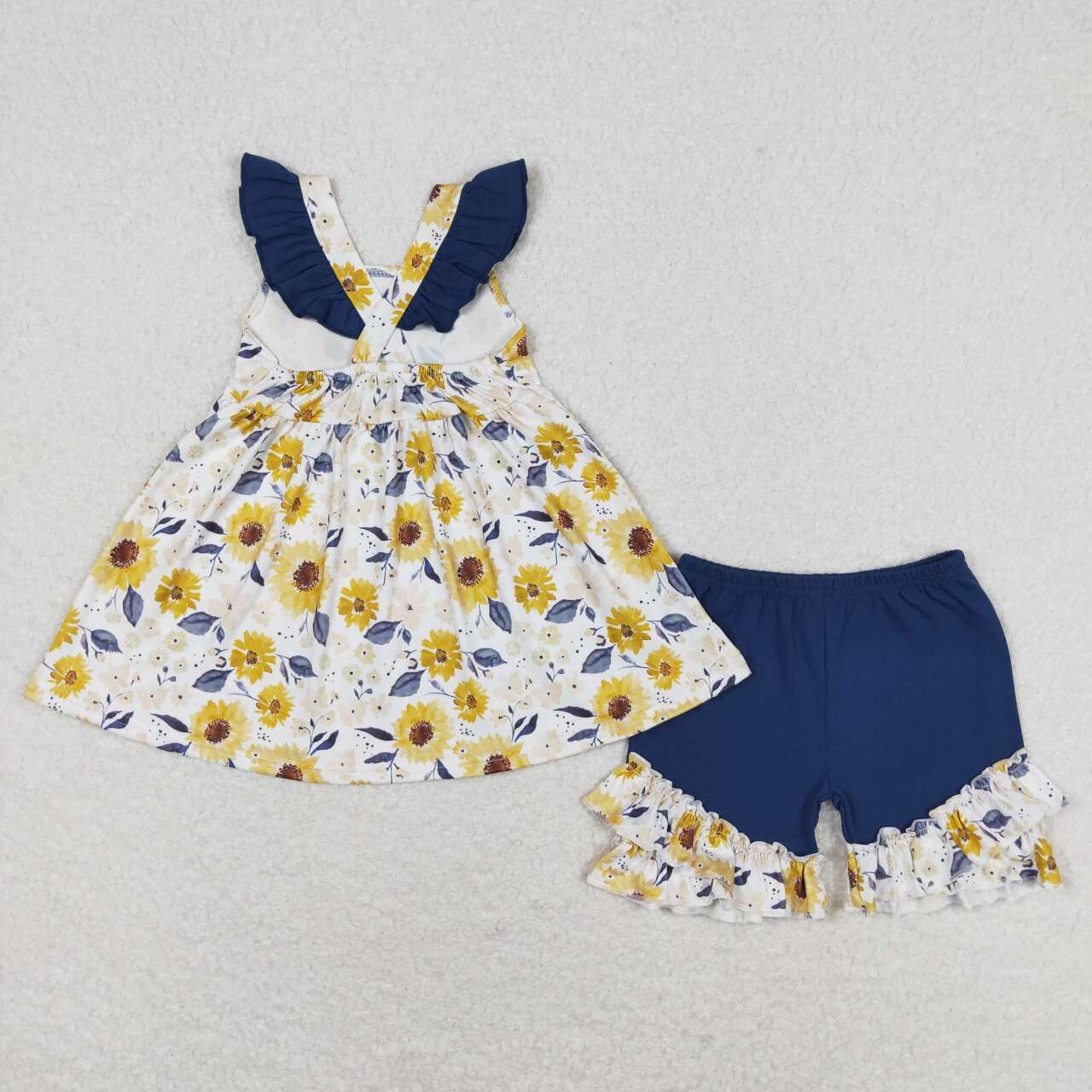 Sunflower Floral Tunic Top Ruffle Shorts Set