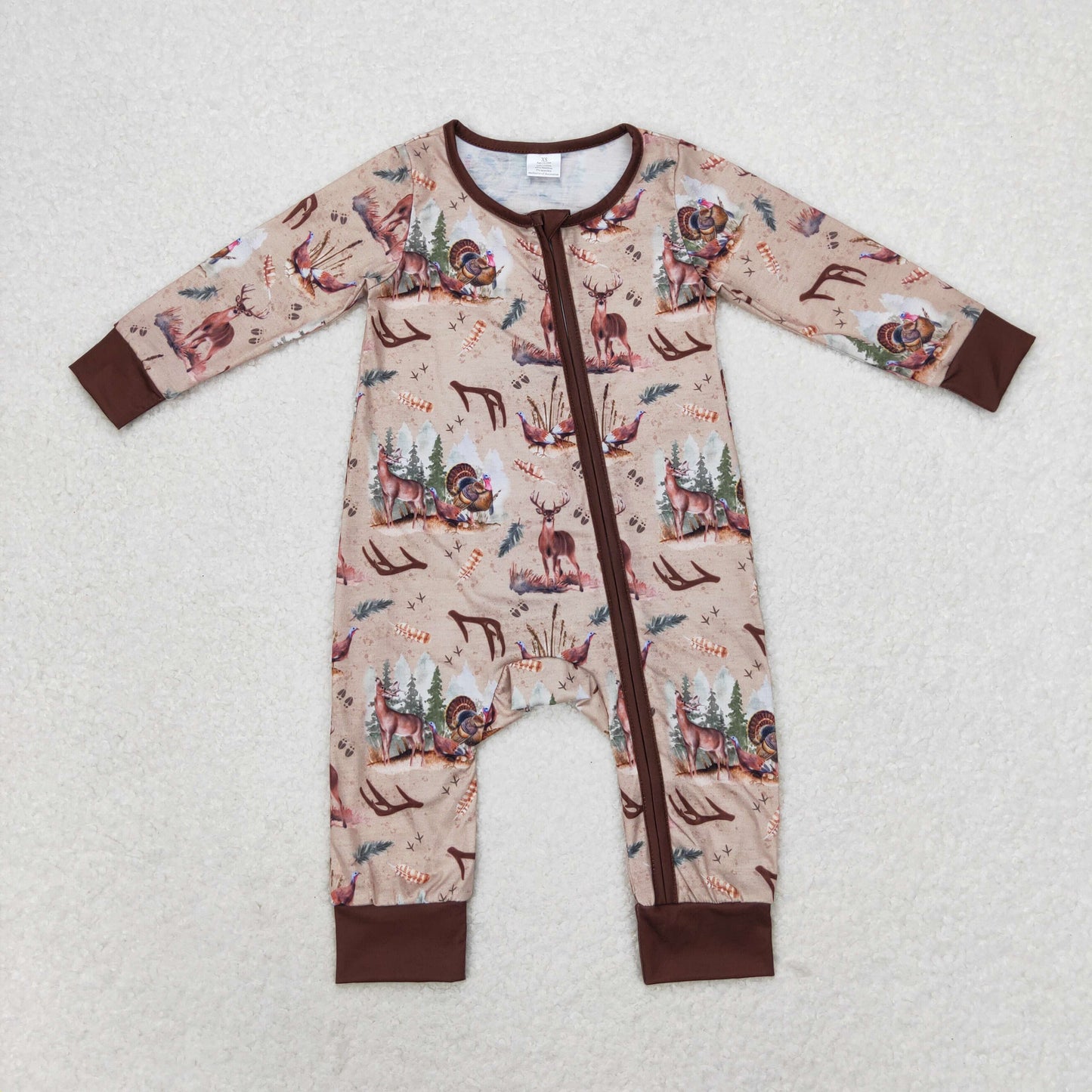 Newborn Baby Boys Hunting Deer Zipper Romper