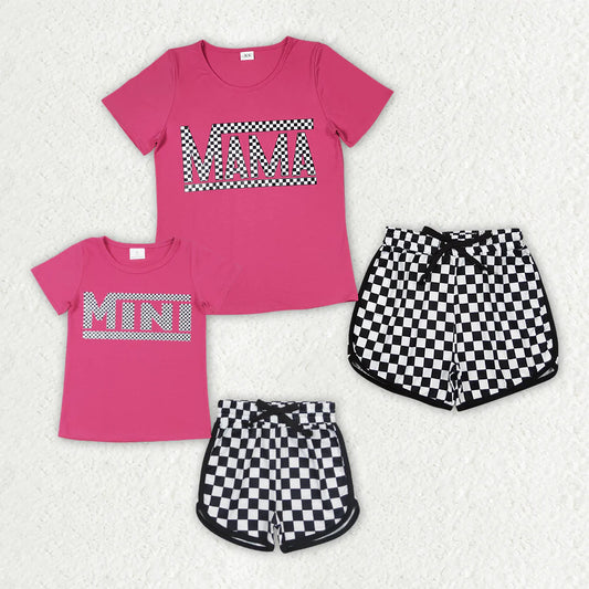 Mommy and Me Adult Baby Girls Mini Pink Shirt Checkered Shorts Outfits