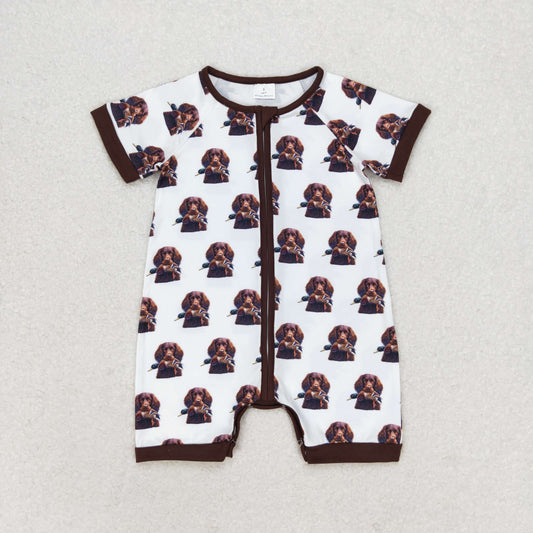 Summer Newborn Baby  Boys  Hunting Dog Mallard Zipper Romper