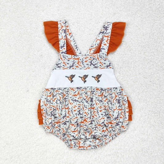 Newborn Baby Girls Embroidery Mallard Camo Bubble Romper