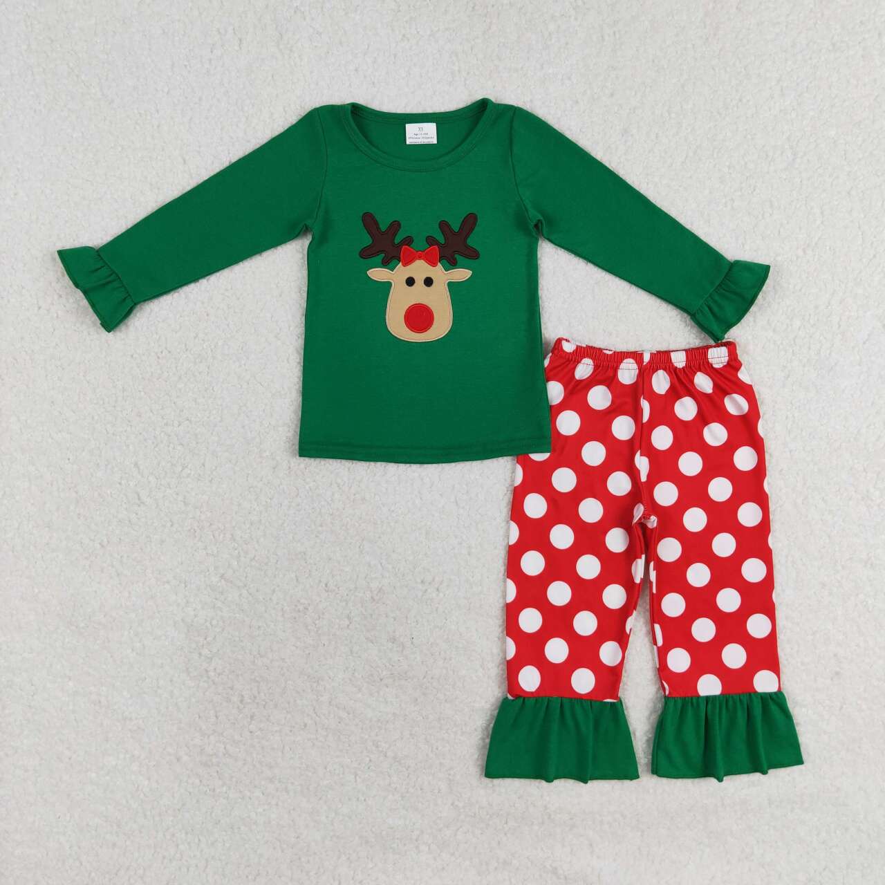 Baby Girls Christmas Embroidery Reindear Pajama Set