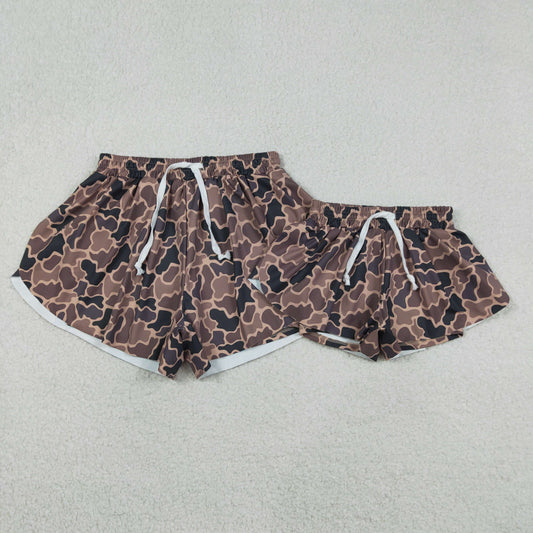 Mommy ane Me  Pink Brown Camo Active Ruffle  Shorts