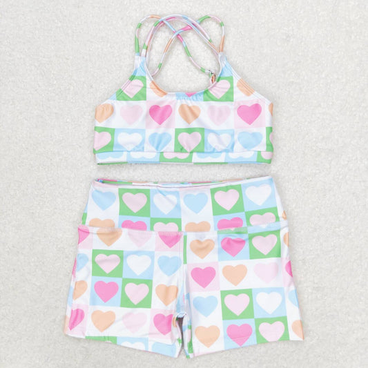 Baby Girls Pink Hearts Top Shorts Swimsuits