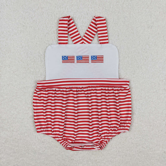 SR1212 Newborn Baby Boys July 4th Red Striped Bubble Romper