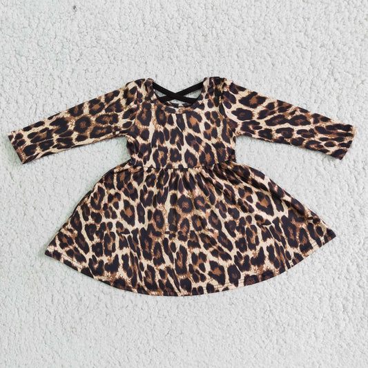 Long Sleeve Leopard Twirl Dress