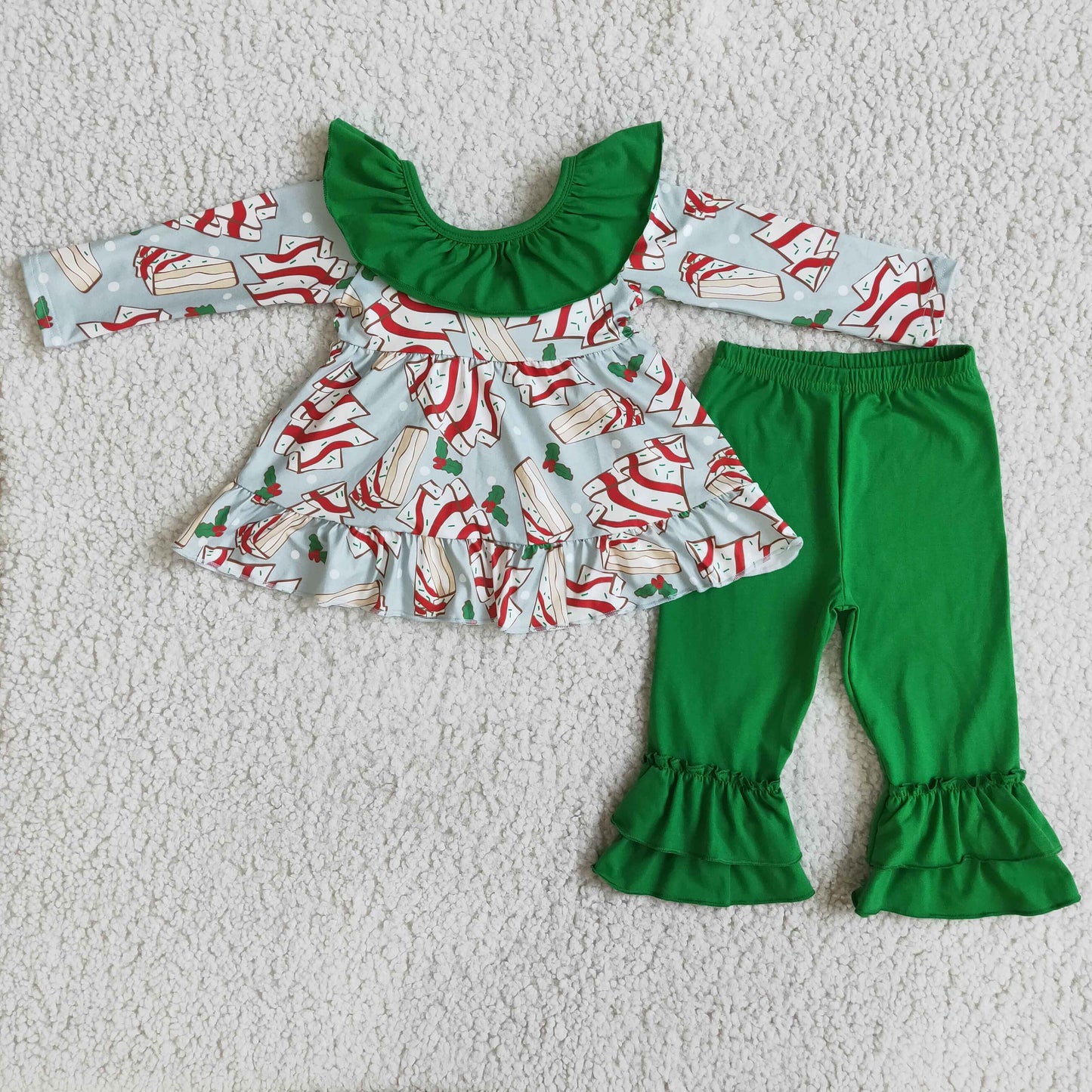 Girls Christmas Outfit With Green Bow on the Back