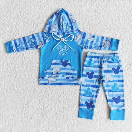 Cartoon Blue Hoodie Top Set ON SALE