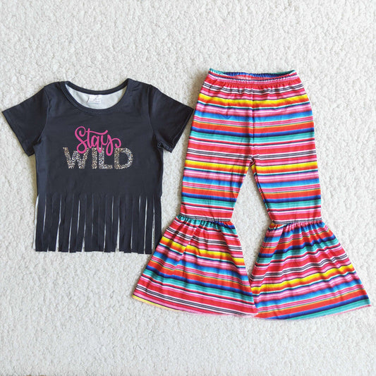 Promotion D13-2 Baby Girls Stay Wild Bell Bottom Pants Outfit