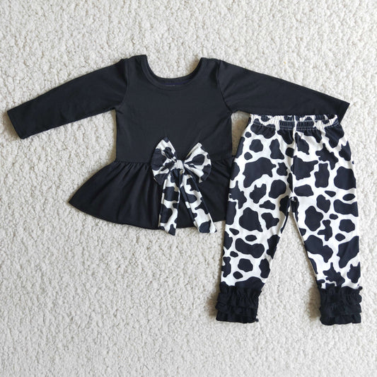 Long Sleeve Black Tunic Top Cow Icing Leggings Set