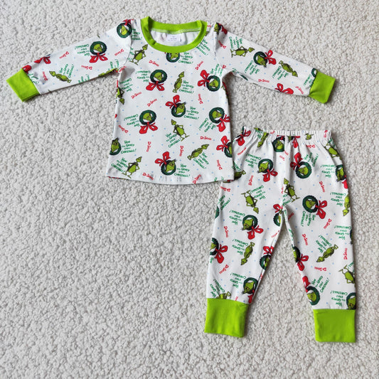 Boys Green Cartoon Pajamas Set