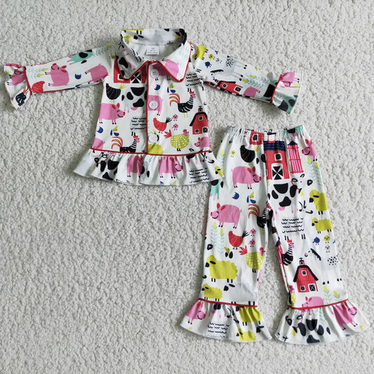 Cute Baby Girls Farm Pajamas Set