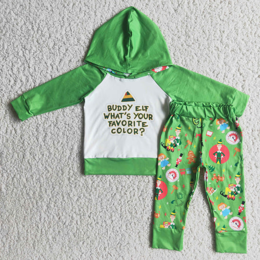 Christmas Kids Boys Long Sleeve Green Hoodie Top Outfit