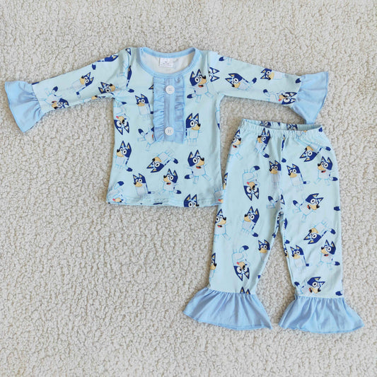 Blue Dog Cartoon Pajamas Set