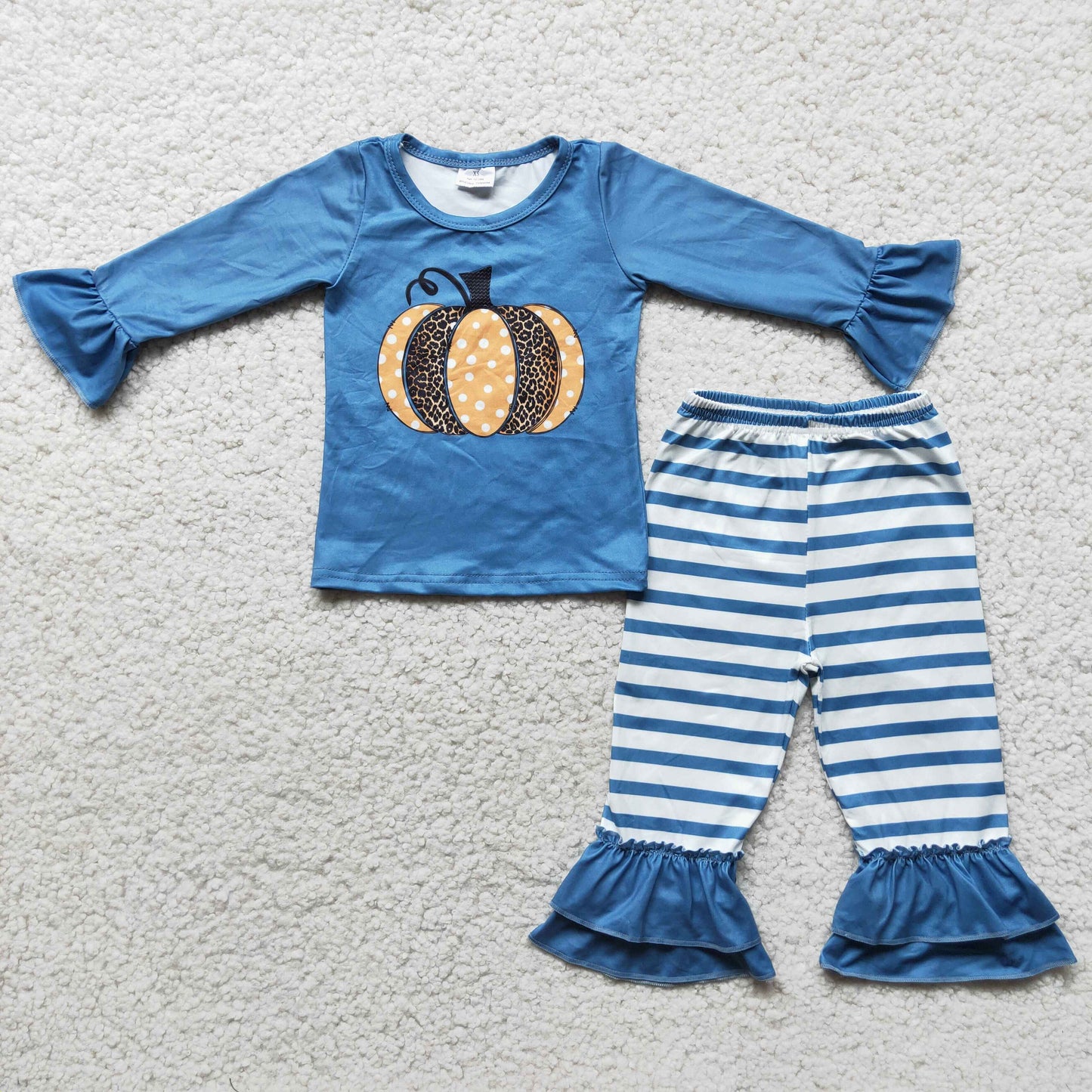 Pumpkin Top Blue Striped Outfit