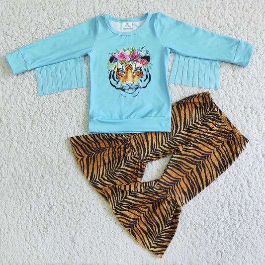 Baby Girls Fall Long Sleeve Tiger Top Bell Bottom Pants Set