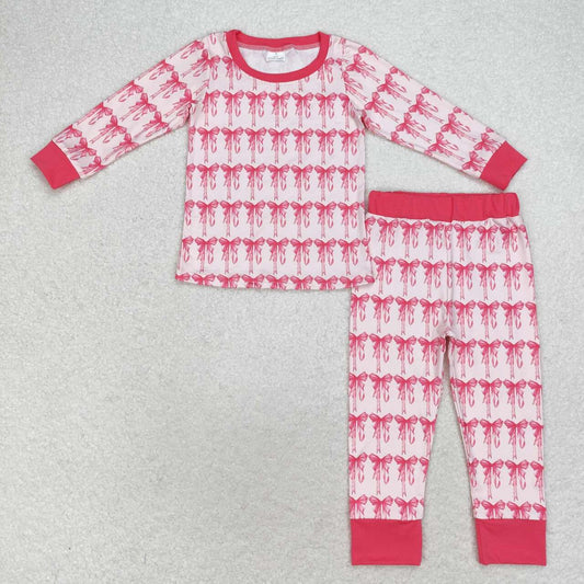 GLP1214 Baby Girls Pink Bow Long Sleeve Pajama Set