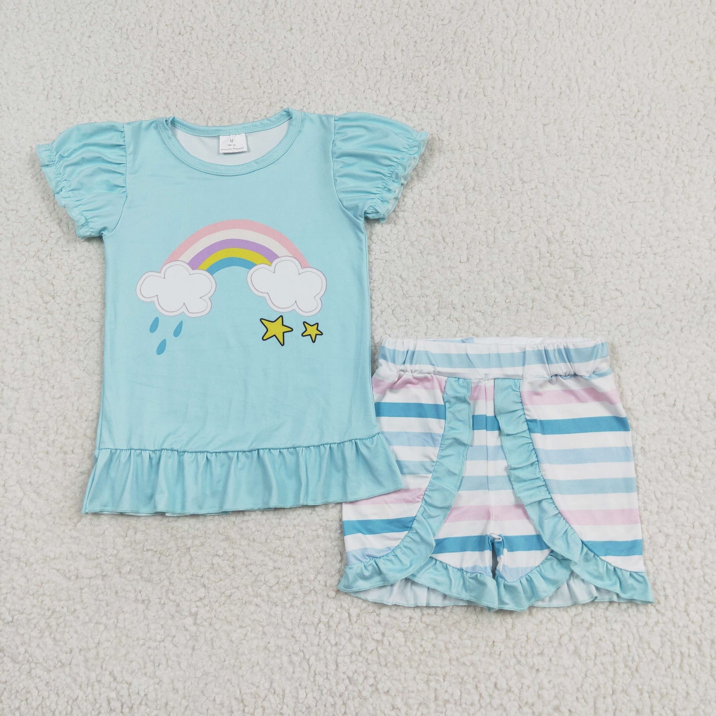Baby Girls Summer Rinbow Ruffle Shorts Set