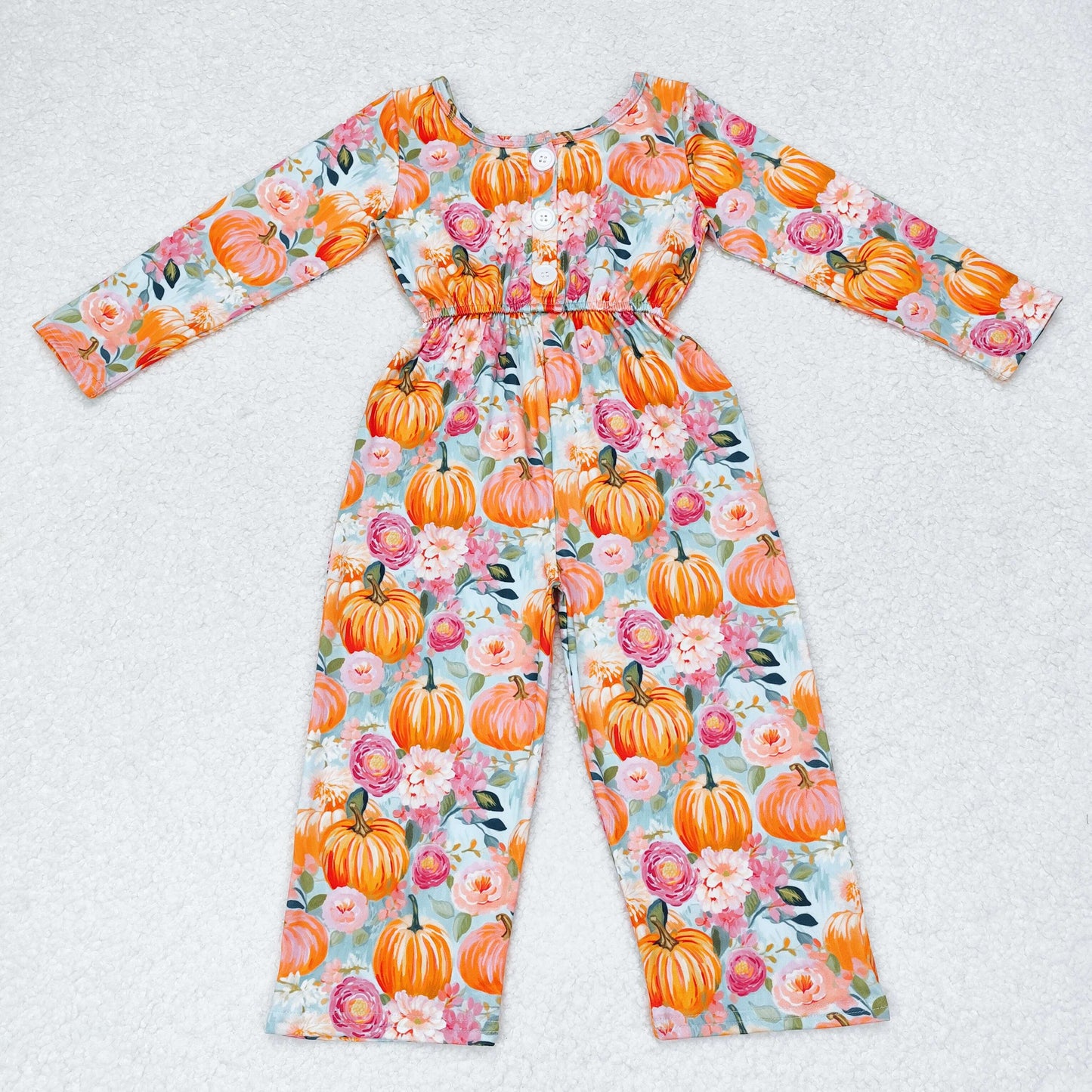 Baby Girls Fall Long Sleeve Pumpkin Jumpsuit