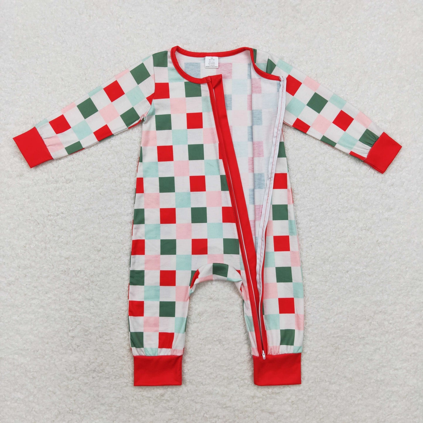 LR1197 Merry Christmas Checker Boys Zipper Romper