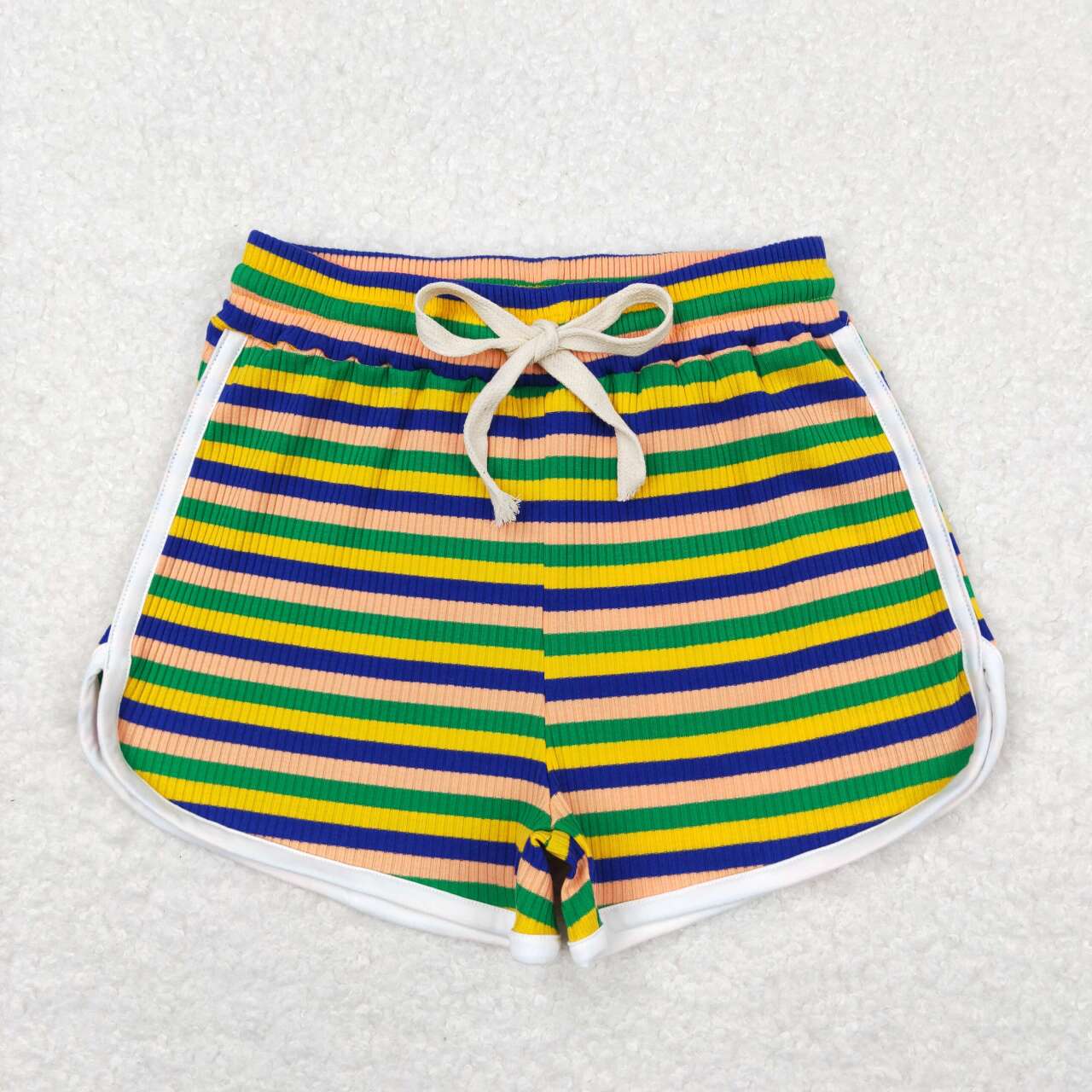 Kids Girls Green Yellow Blue Color Striped Cotton Shorts
