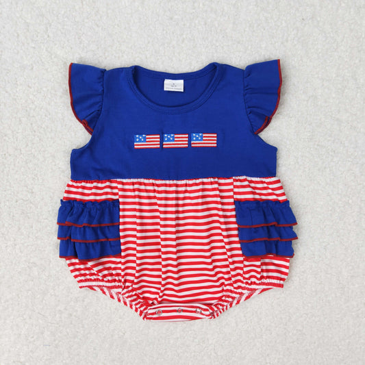 Newborn Baby Girls July 4th Red Striped Bubble Romper