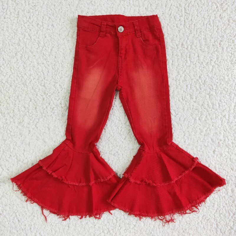 P0006 USA Shop Baby Girls Red Bell Bottom Dneim Pants