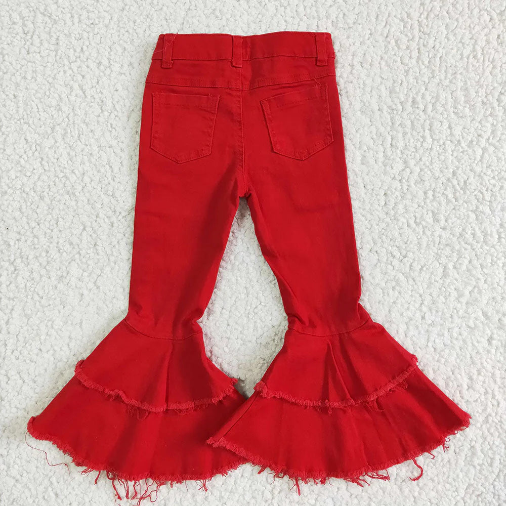 Sibling Baby Girls Solid Color Bell Bottom Denim Pants